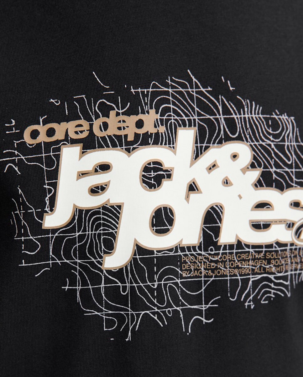T-shirt de Manga Curta com Estampado à Frente Preto-4