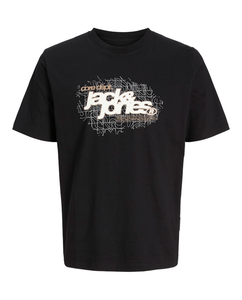 T-shirt de Manga Curta com Estampado à Frente Preto-7