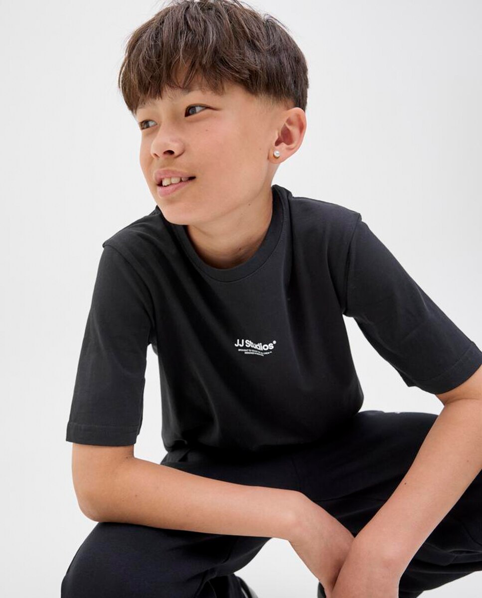 Camiseta de niño manga corta con print frontal pequeño - Jack & Jones - Negro Negro-3