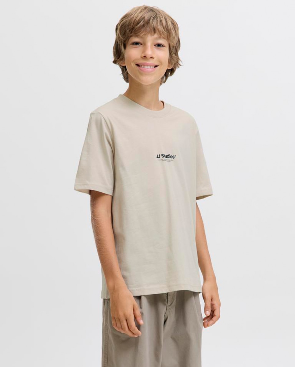 Camiseta de niño manga corta con print frontal pequeño - Jack & Jones - Crema Crema-1