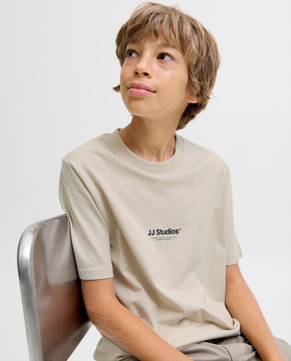 Camiseta de niño manga corta con print frontal pequeño - Jack & Jones - Crema Crema-3