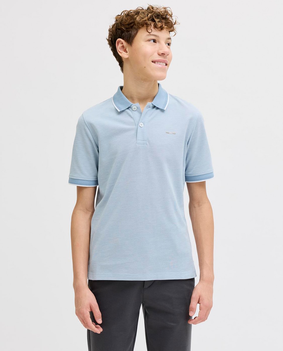 Polo de niño manga corta con logo bordado - Jack & Jones - Azul claro Azul claro-1