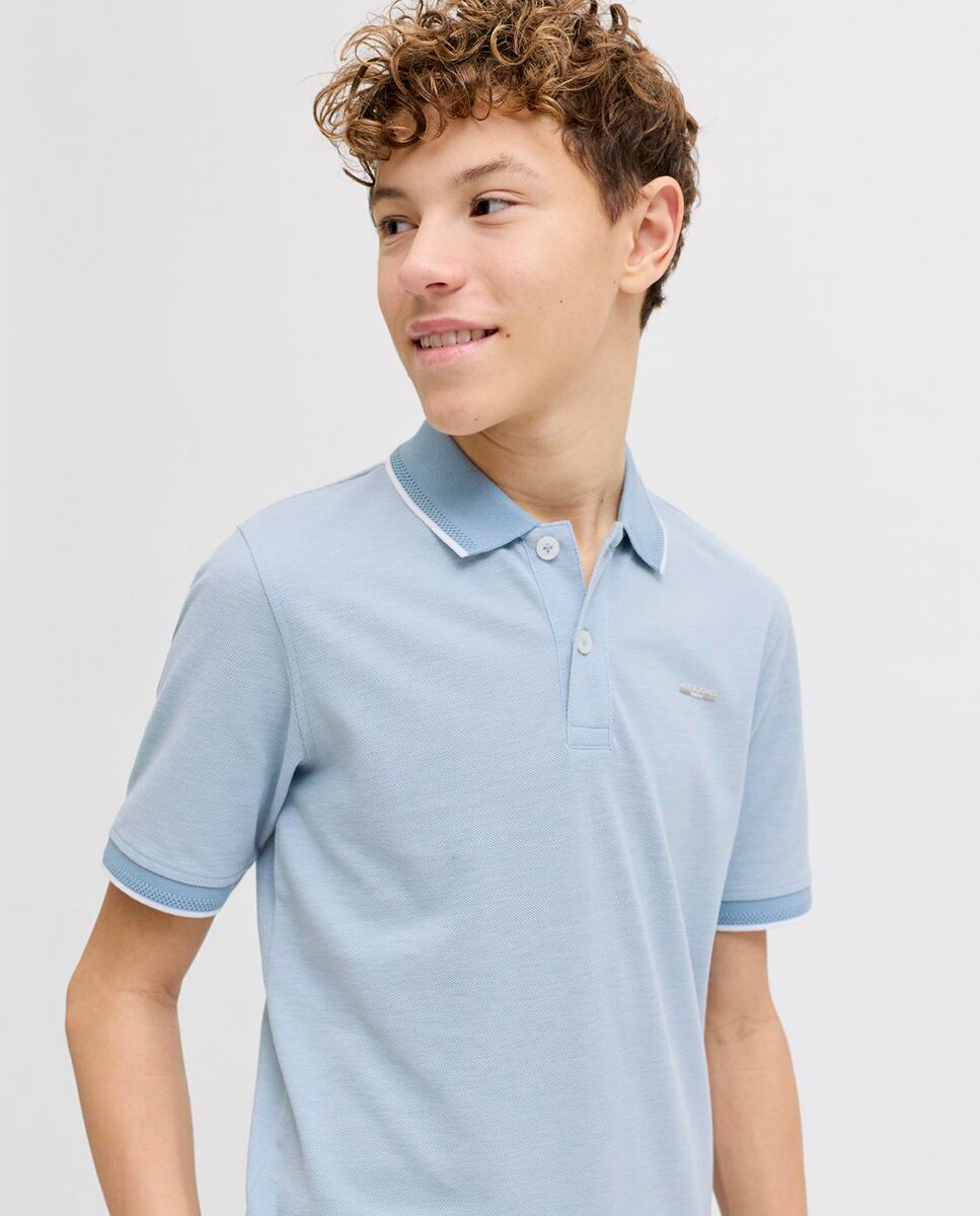 Polo de niño manga corta con logo bordado - Jack & Jones - Azul claro Azul claro-4