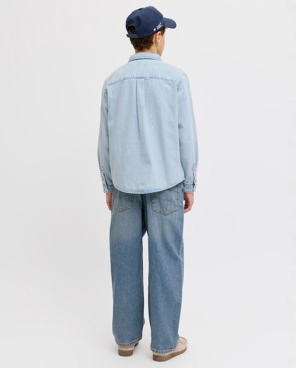 Camisa de Ganga com Manga Comprida Azul-3