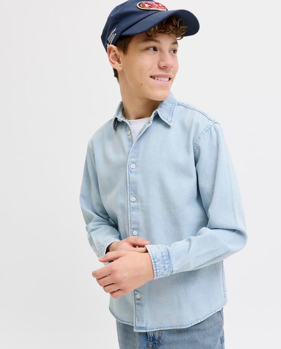 Camisa de Ganga com Manga Comprida Azul-4
