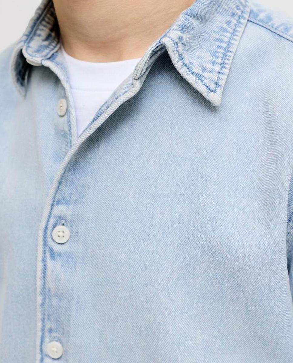 Camisa de Ganga com Manga Comprida Azul-6