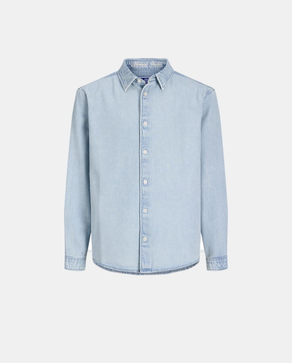 Camisa de Ganga com Manga Comprida Azul-7