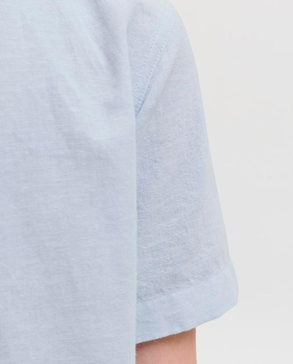 Camisa de Linho com Manga Curta Azul-claro-5