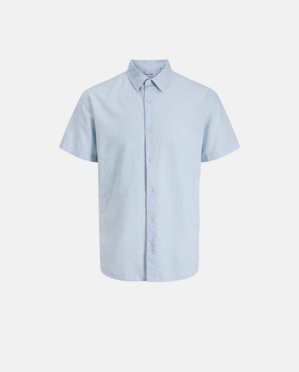Camisa de Linho com Manga Curta Azul-claro-7