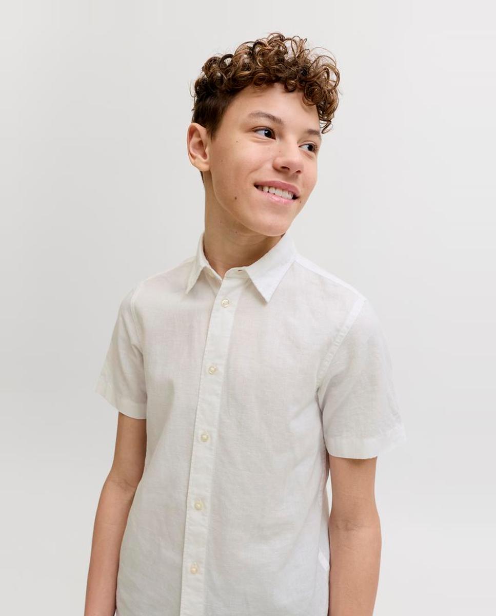 Camisa de Linho com Manga Curta Jack & Jones Branco-3