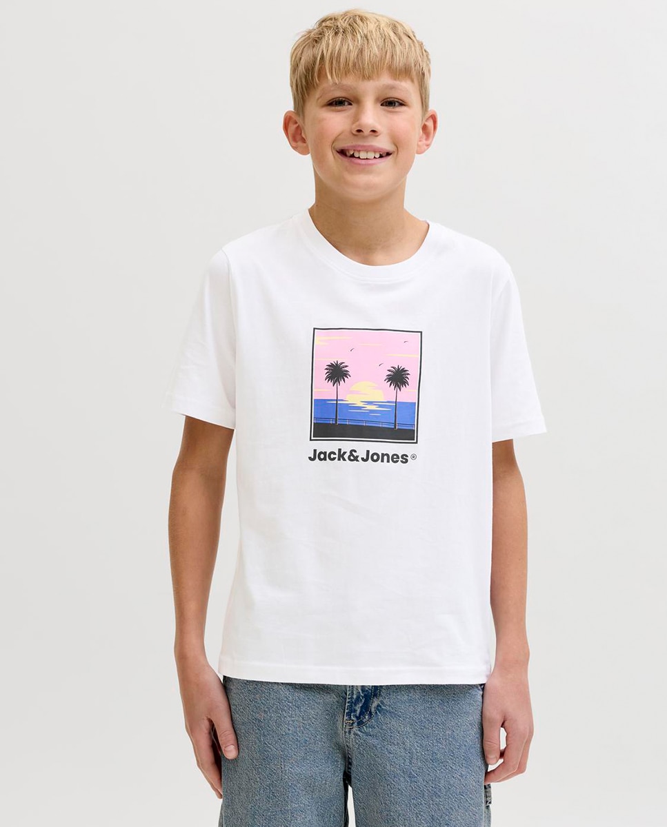 Camiseta de niño manga corta con print frontal - Jack & Jones - Blanco Blanco-1