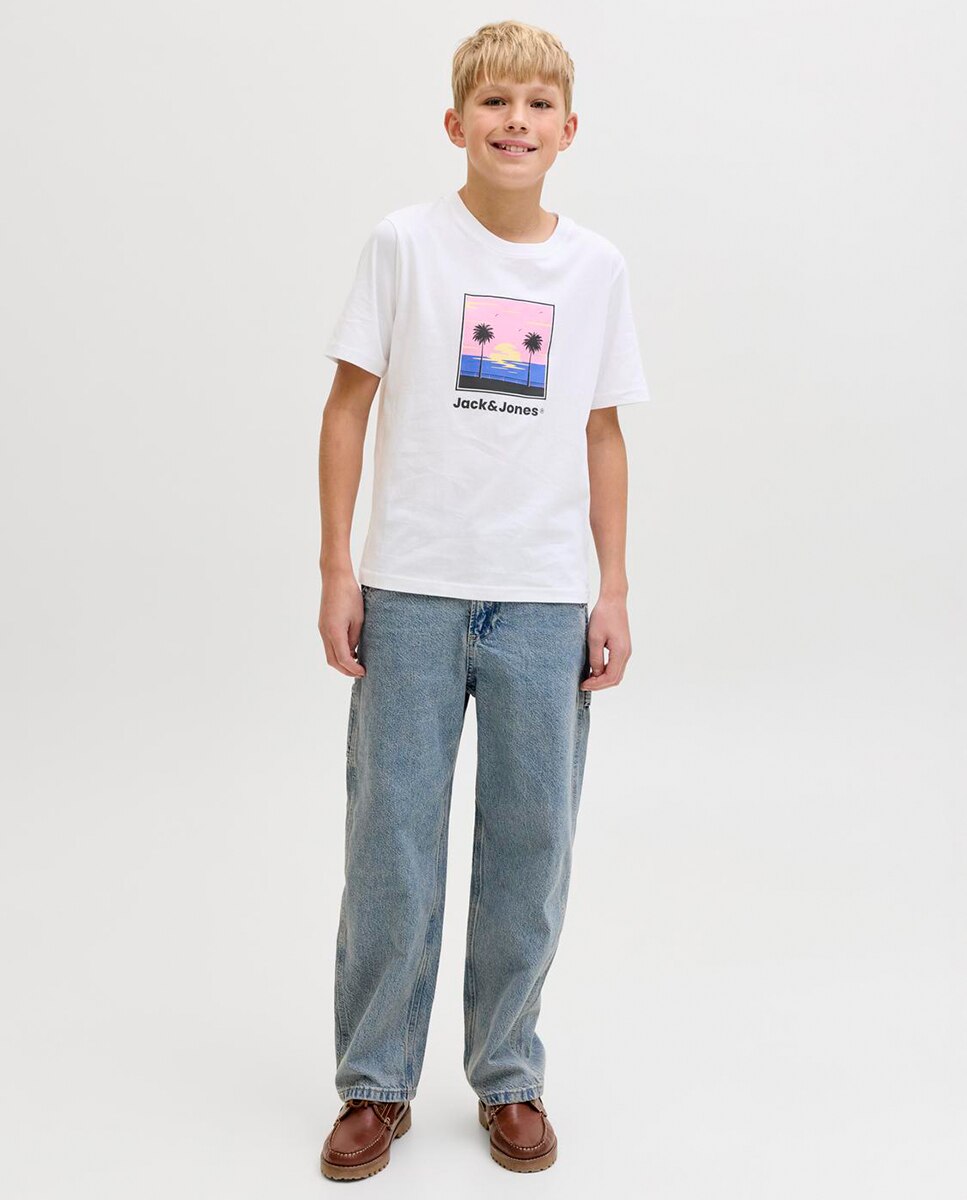 Camiseta de niño manga corta con print frontal - Jack & Jones - Blanco Blanco-3