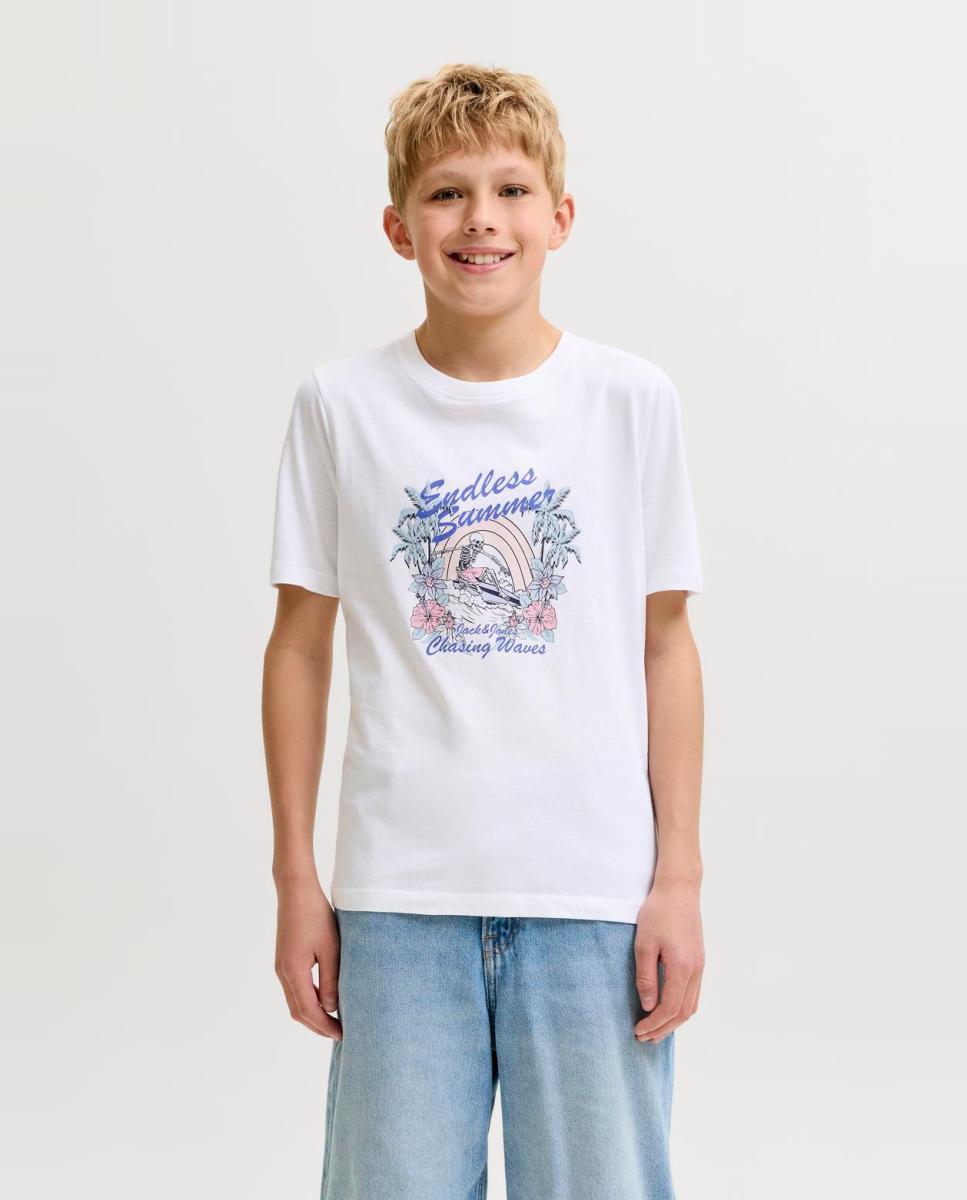 Camiseta de niño manga corta con print frontal - Jack & Jones - Blanco Blanco-1