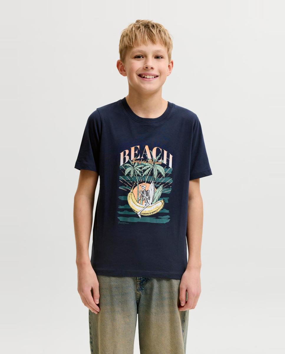 Camiseta de niño manga corta con print frontal - Jack & Jones - Azul marino Azul marino-1