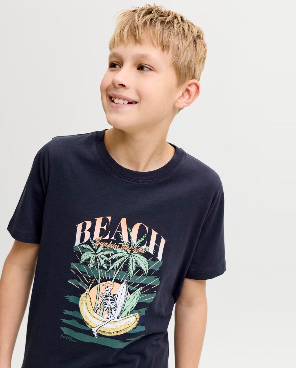 Camiseta de niño manga corta con print frontal - Jack & Jones - Azul marino Azul marino-4