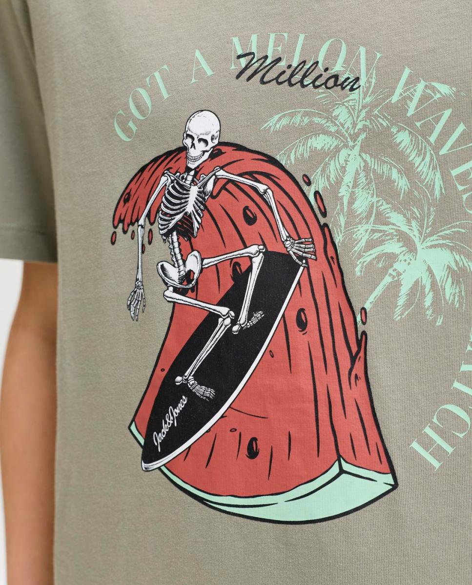 T-shirt de Manga Curta com Estampado à Frente Jack & Jones Verde-3