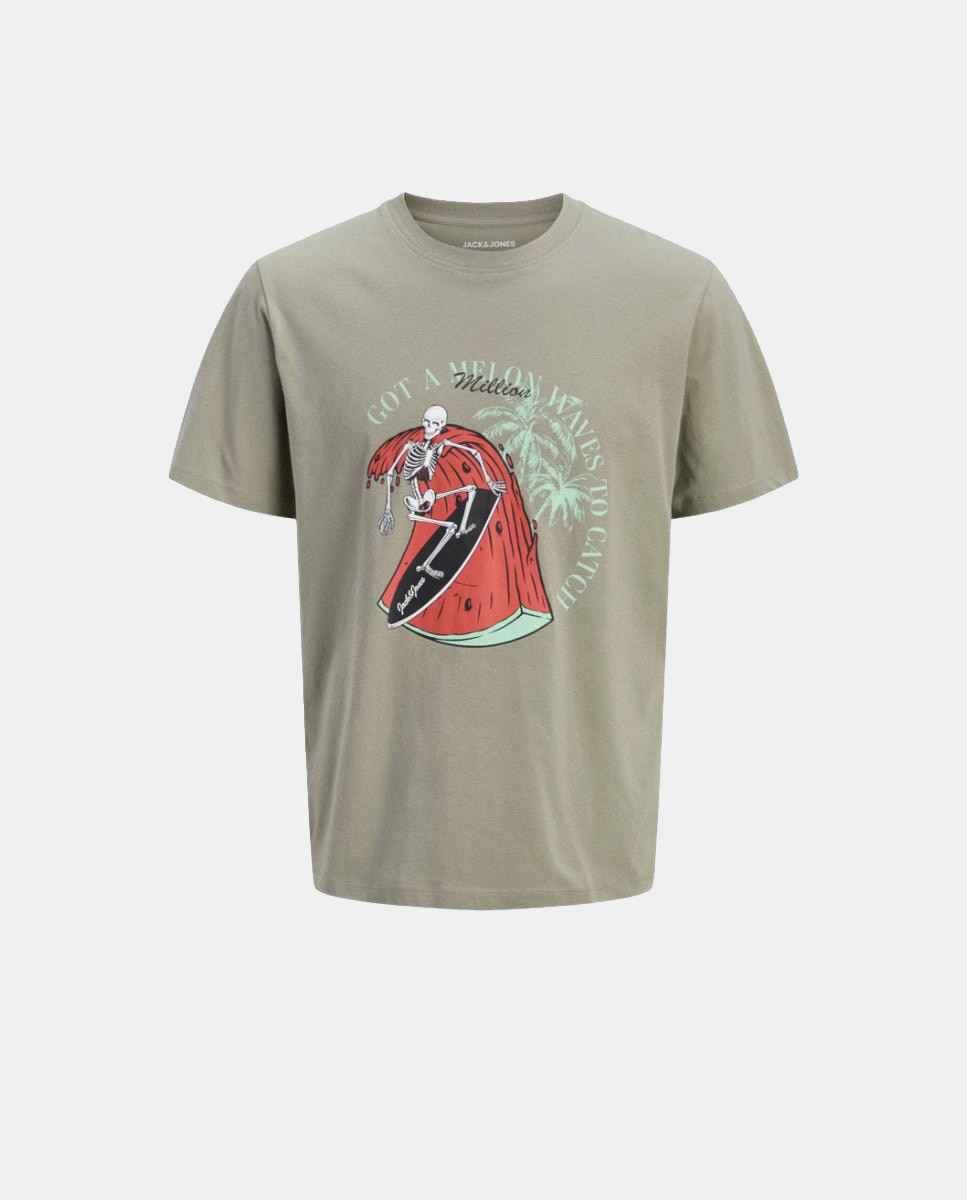 T-shirt de Manga Curta com Estampado à Frente Jack & Jones Verde-6