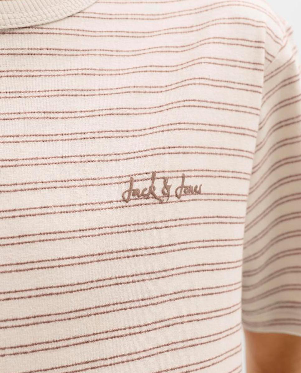 T-shirt de Manga Curta com Estampado às Riscas Jack & Jones Creme-5