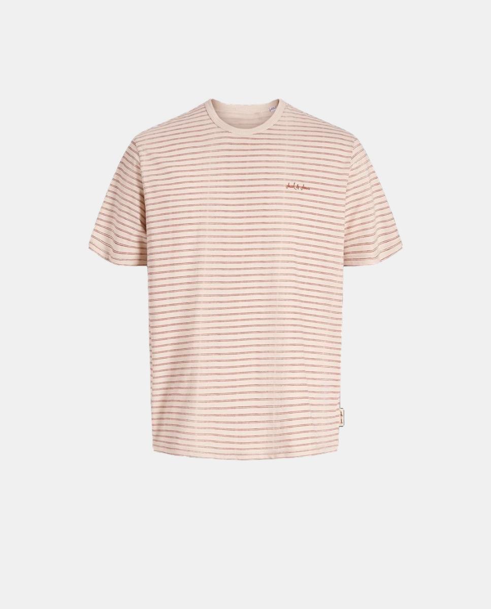 T-shirt de Manga Curta com Estampado às Riscas Jack & Jones Creme-7