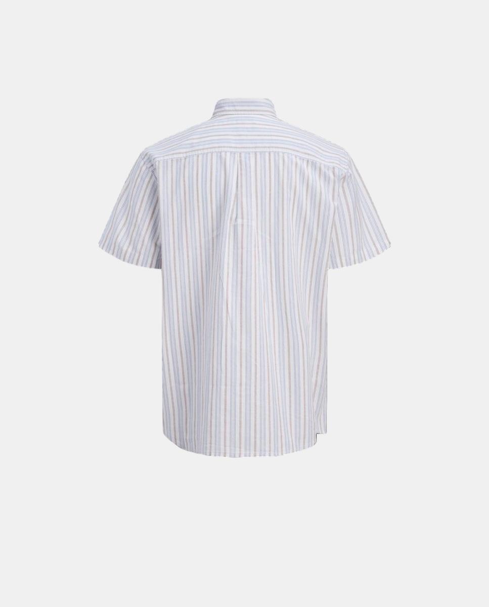 Camisa às Riscas com Manga Curta Branco-2
