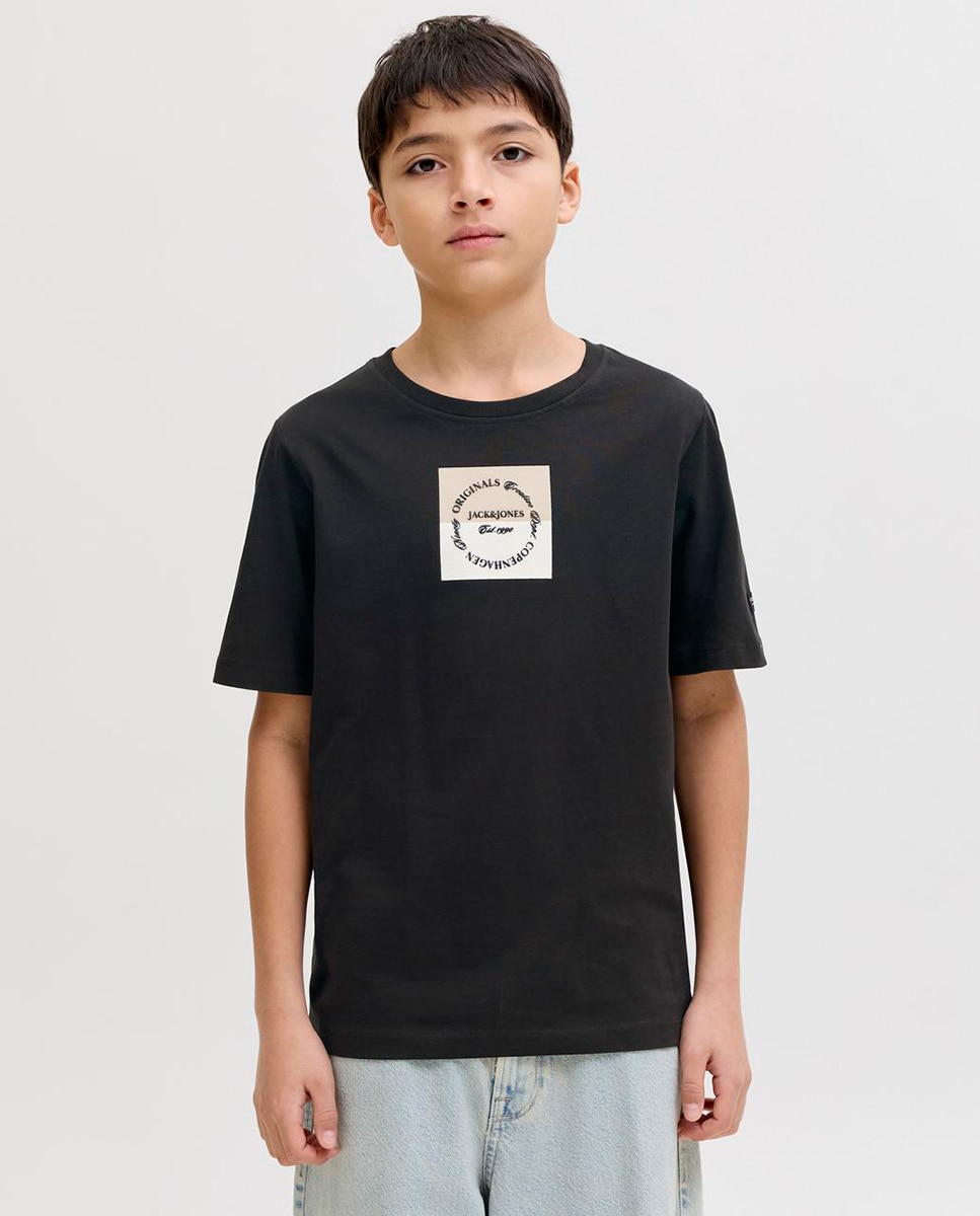Camiseta de niño manga corta con print frontal - Jack & Jones - Negro Negro-1