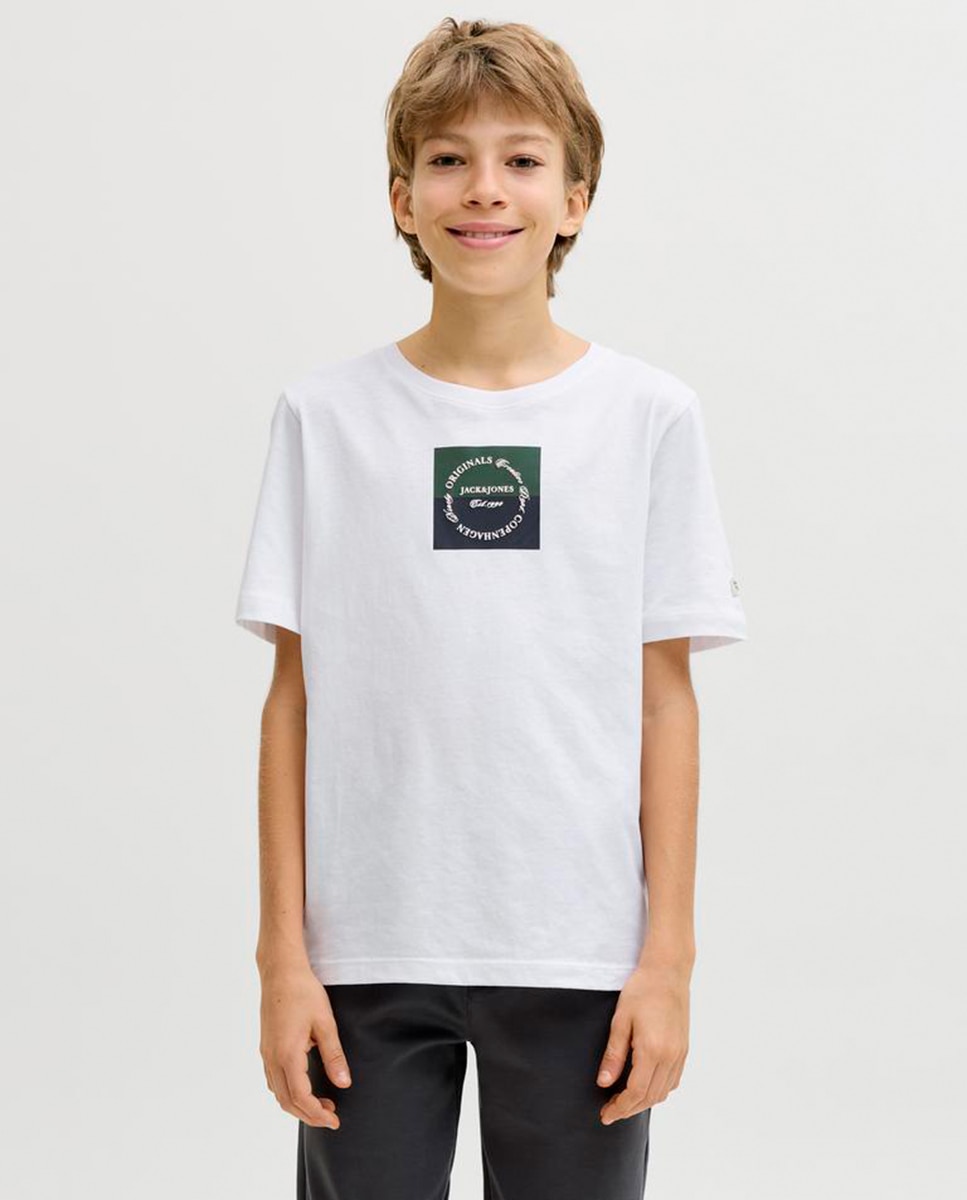 Camiseta de niño manga corta con print frontal - Jack & Jones - Blanco Blanco-1