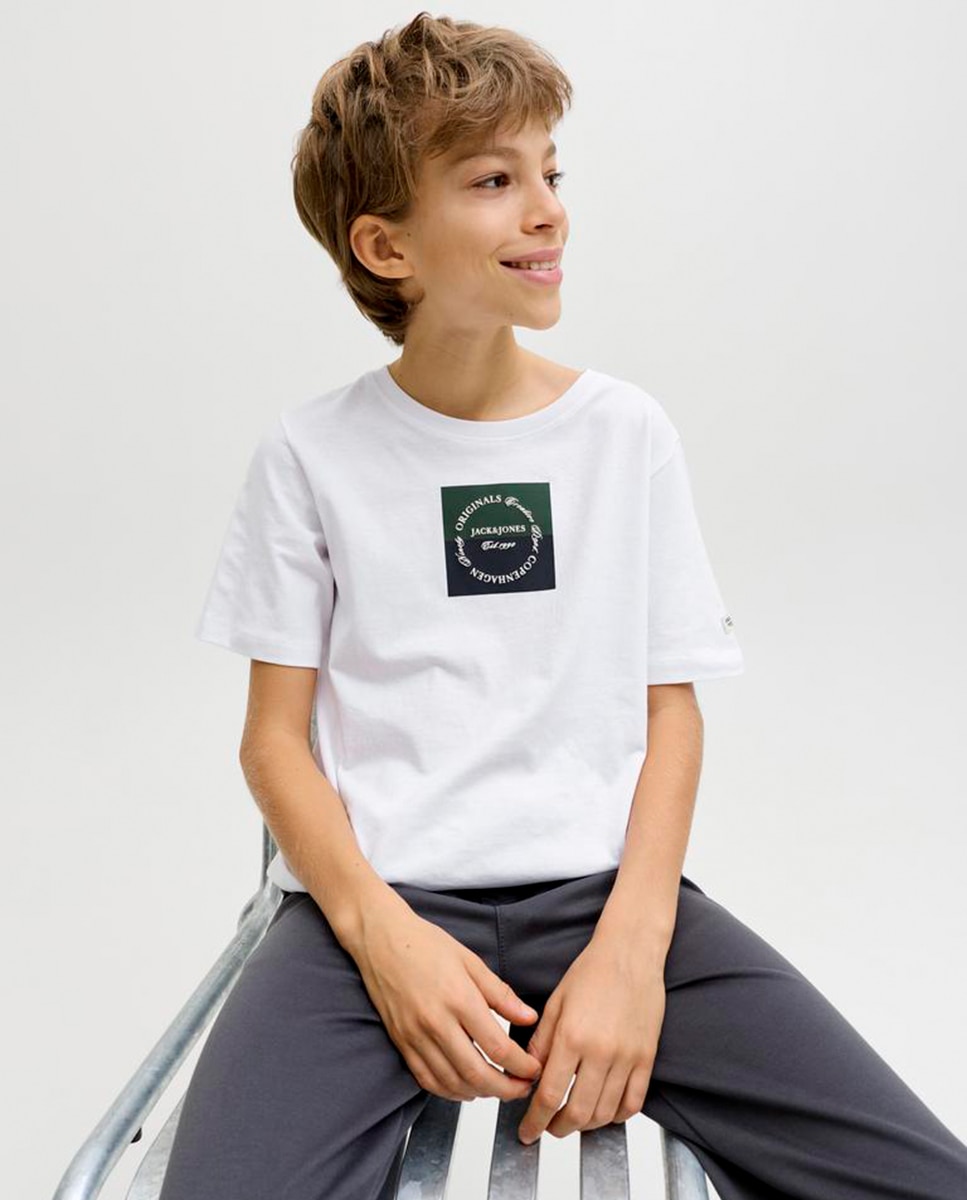 Camiseta de niño manga corta con print frontal - Jack & Jones - Blanco Blanco-3