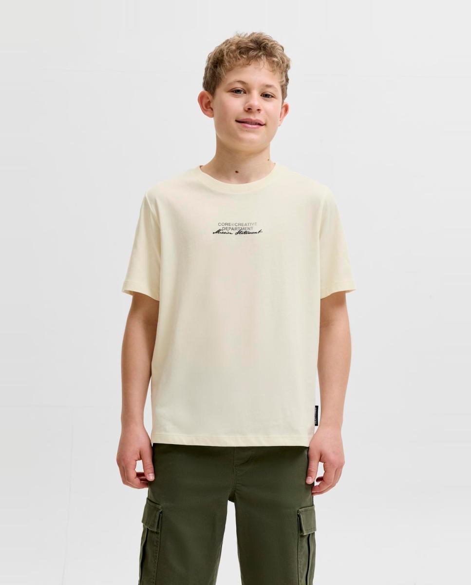 Camiseta de niño manga corta con back print - Jack & Jones - Crema Crema-1