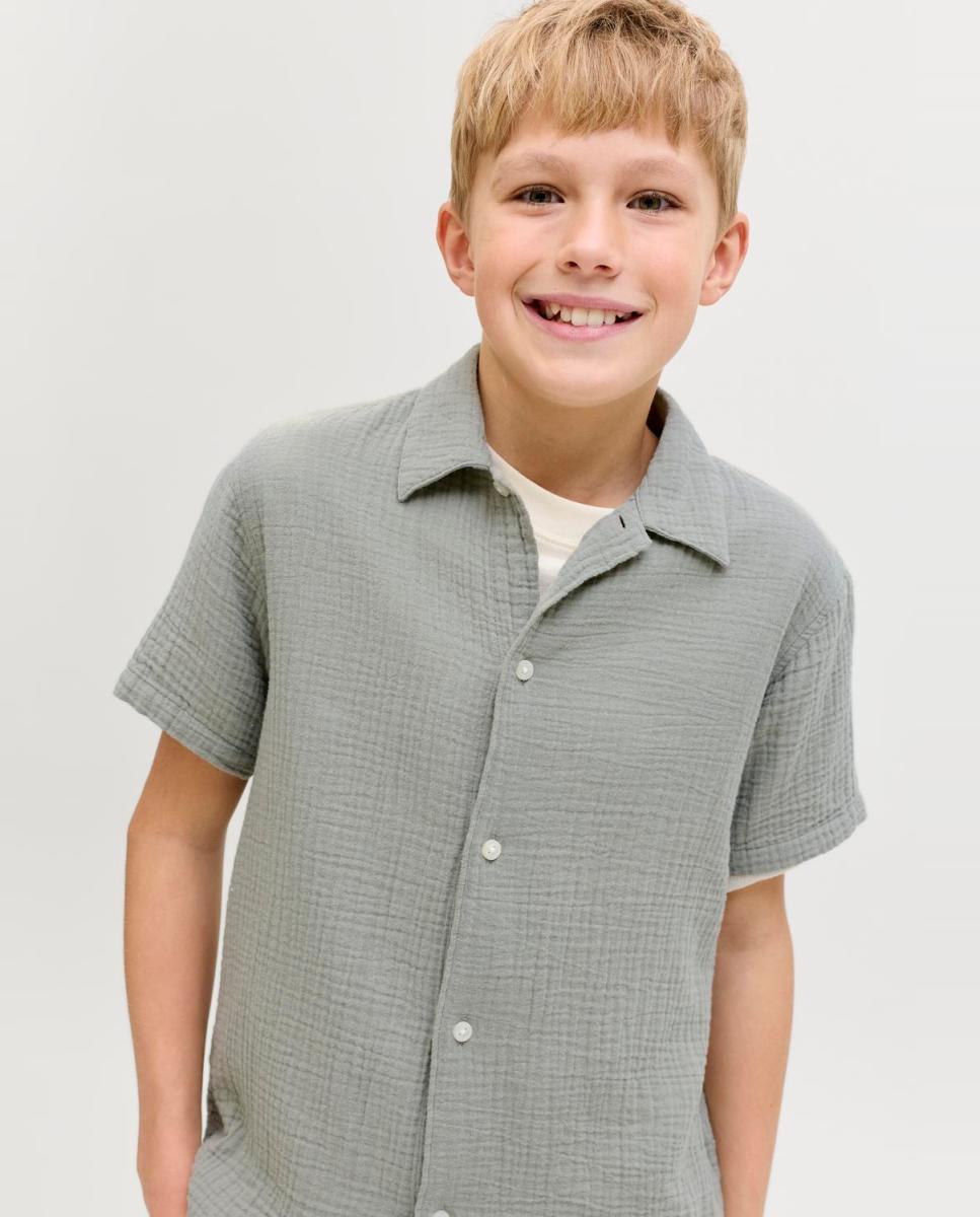 Camisa de niño con cuello resort de manga corta - Jack & Jones - Verde Verde-3