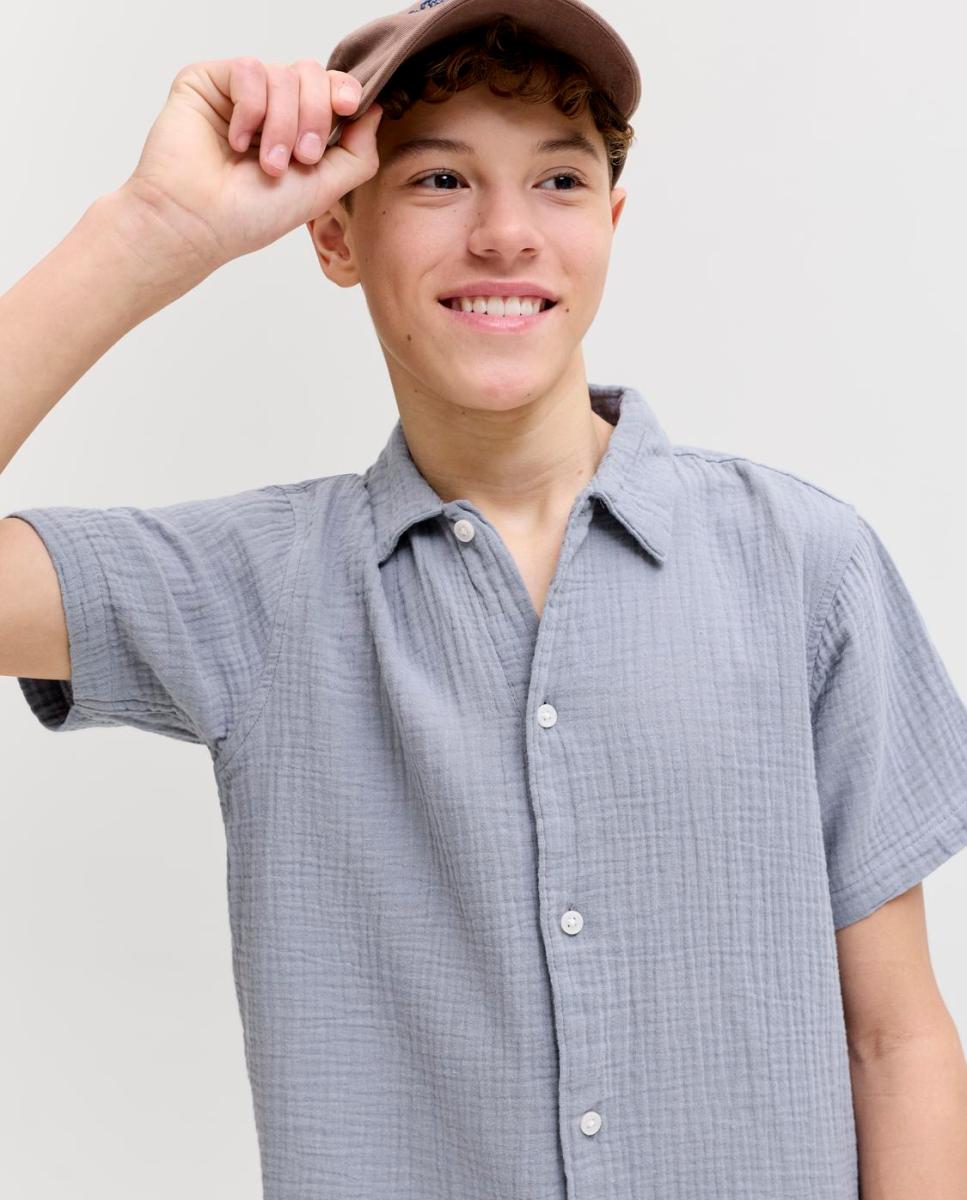 Camisa com Gola Resort e Manga Curta Azul-4