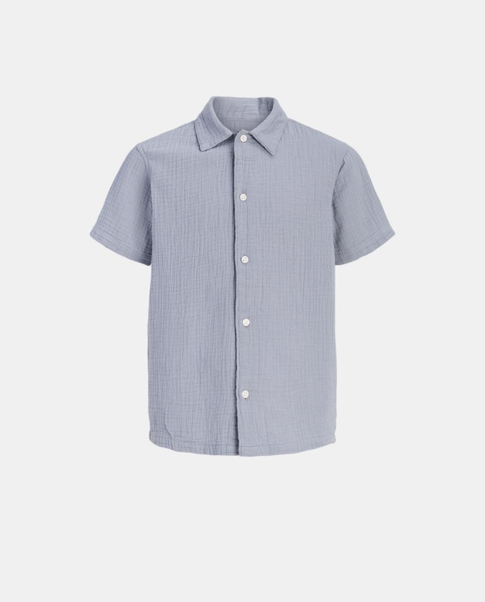 Camisa com Gola Resort e Manga Curta Azul-5