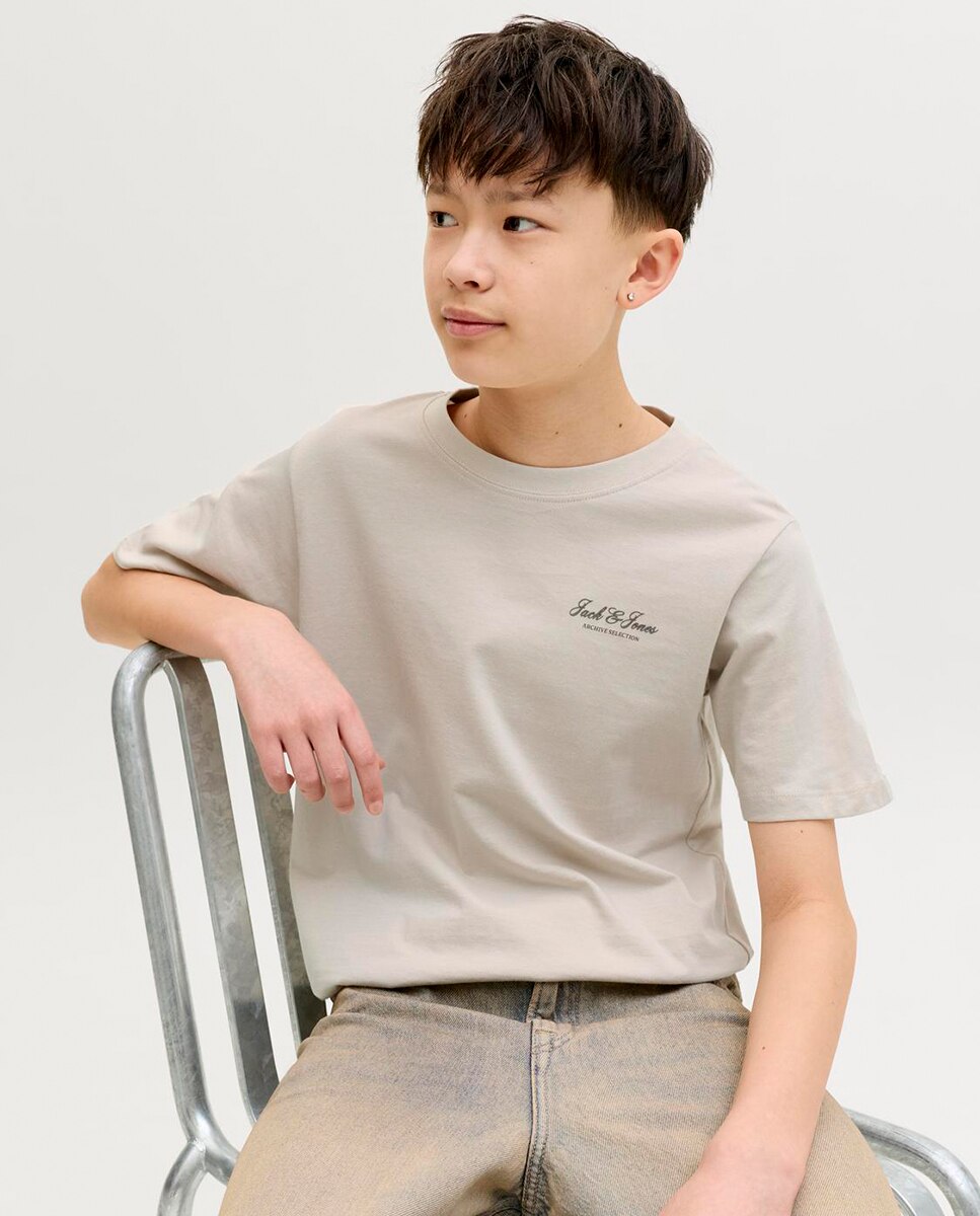 Camiseta de niño manga corta con print lateral pequeño - Jack & Jones - Crema Crema-2