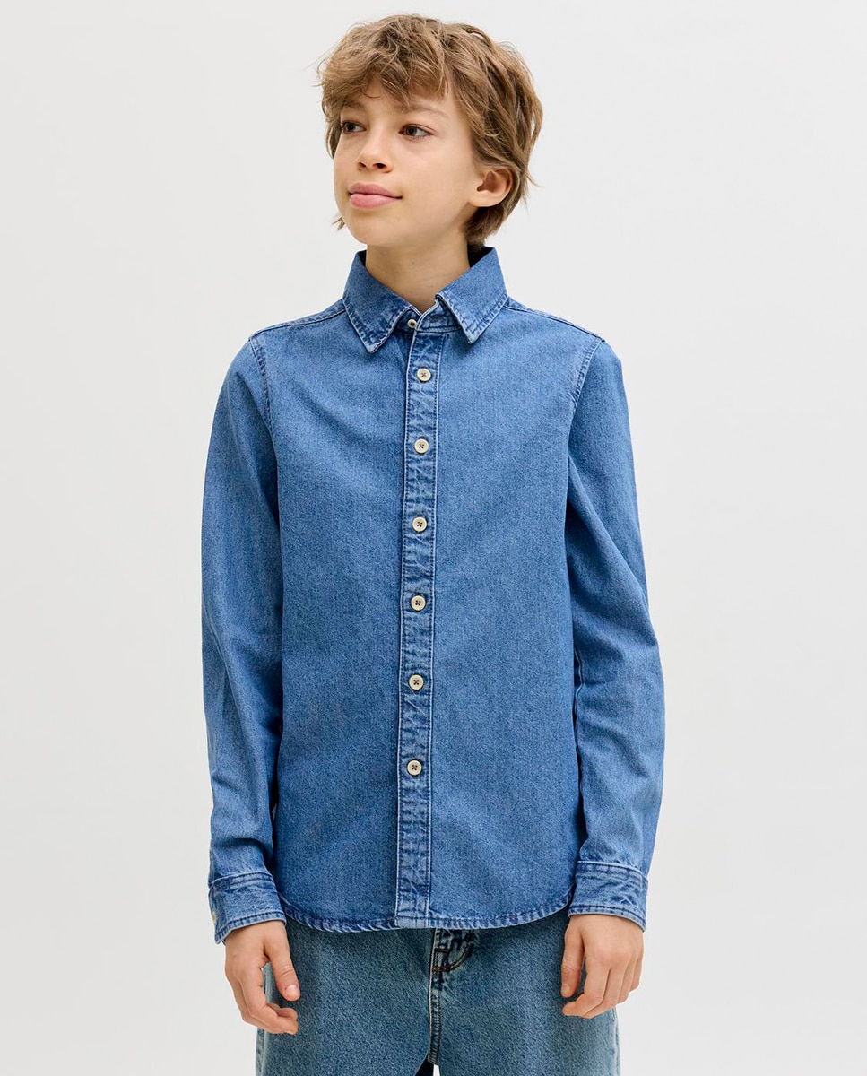 Camisa de Ganga com Manga Comprida Azul-2