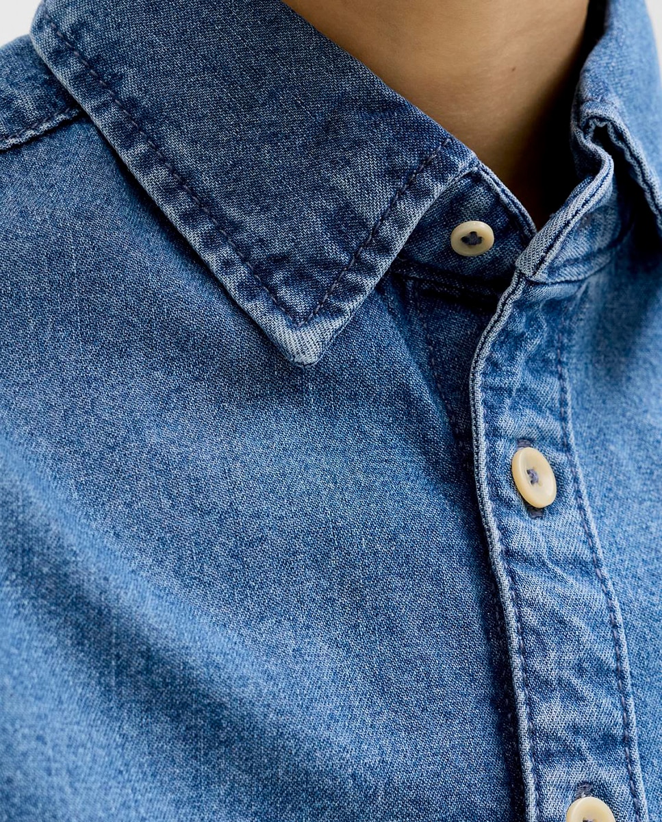 Camisa de Ganga com Manga Comprida Azul-4