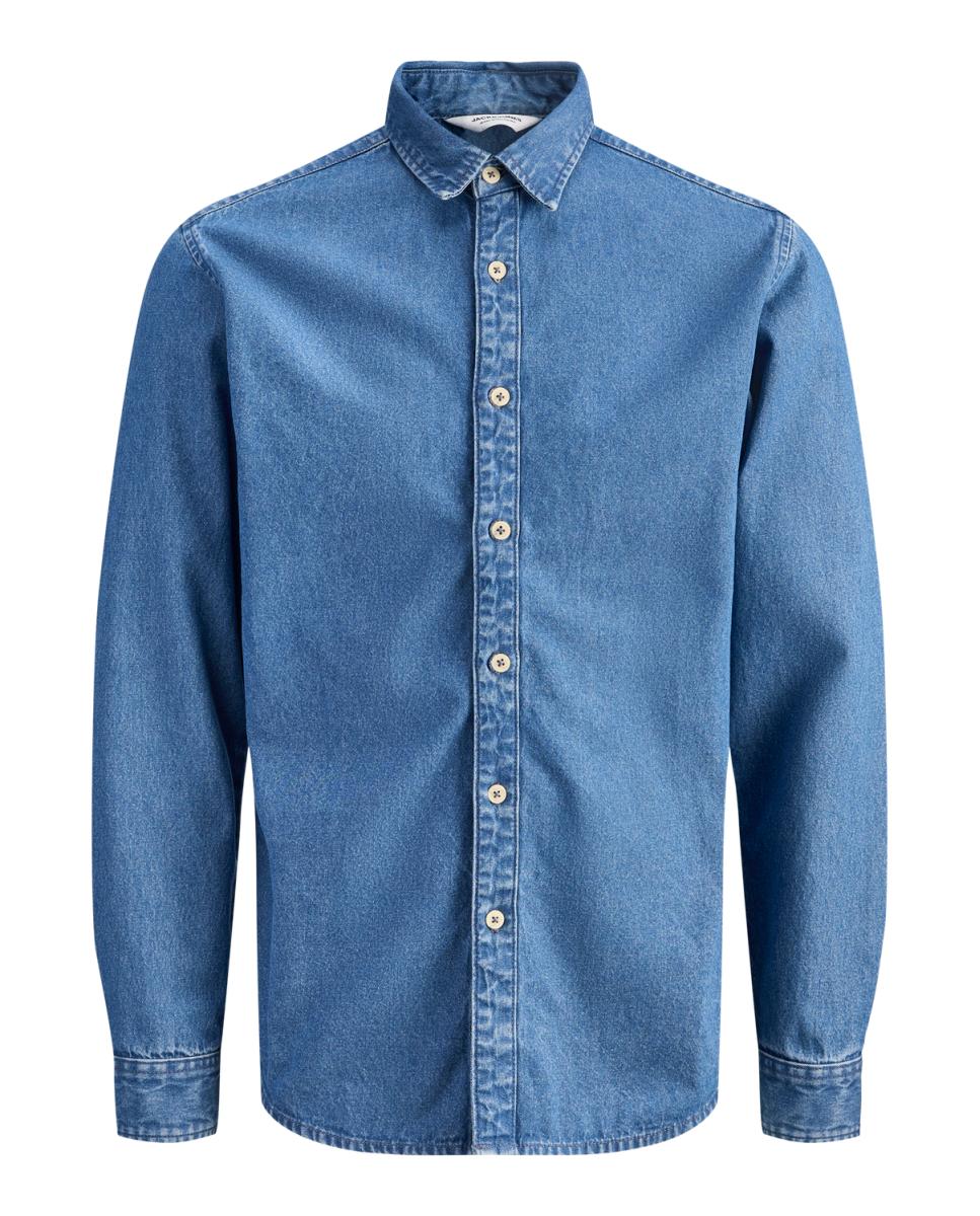 Camisa de Ganga com Manga Comprida Azul-5