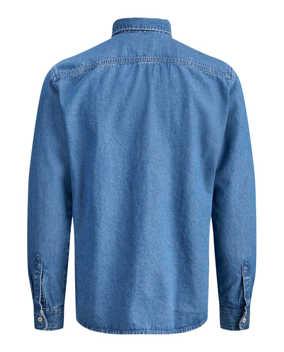 Camisa de Ganga com Manga Comprida Azul-6