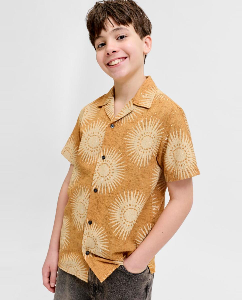 Camisa Estampada com Colarinho Resort e Manga Curta Amarelo-2
