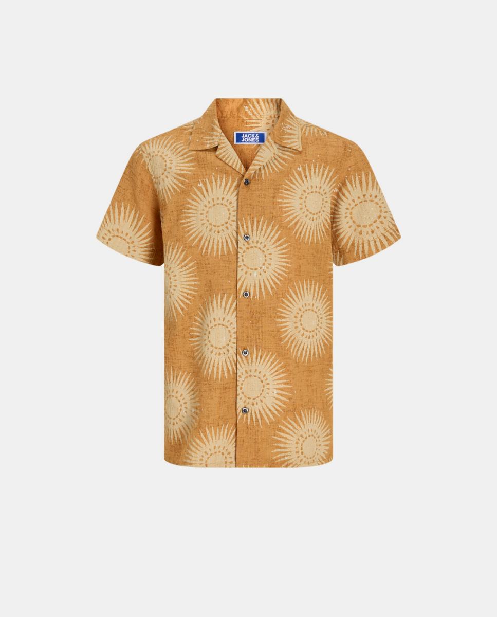 Camisa Estampada com Colarinho Resort e Manga Curta Amarelo-5