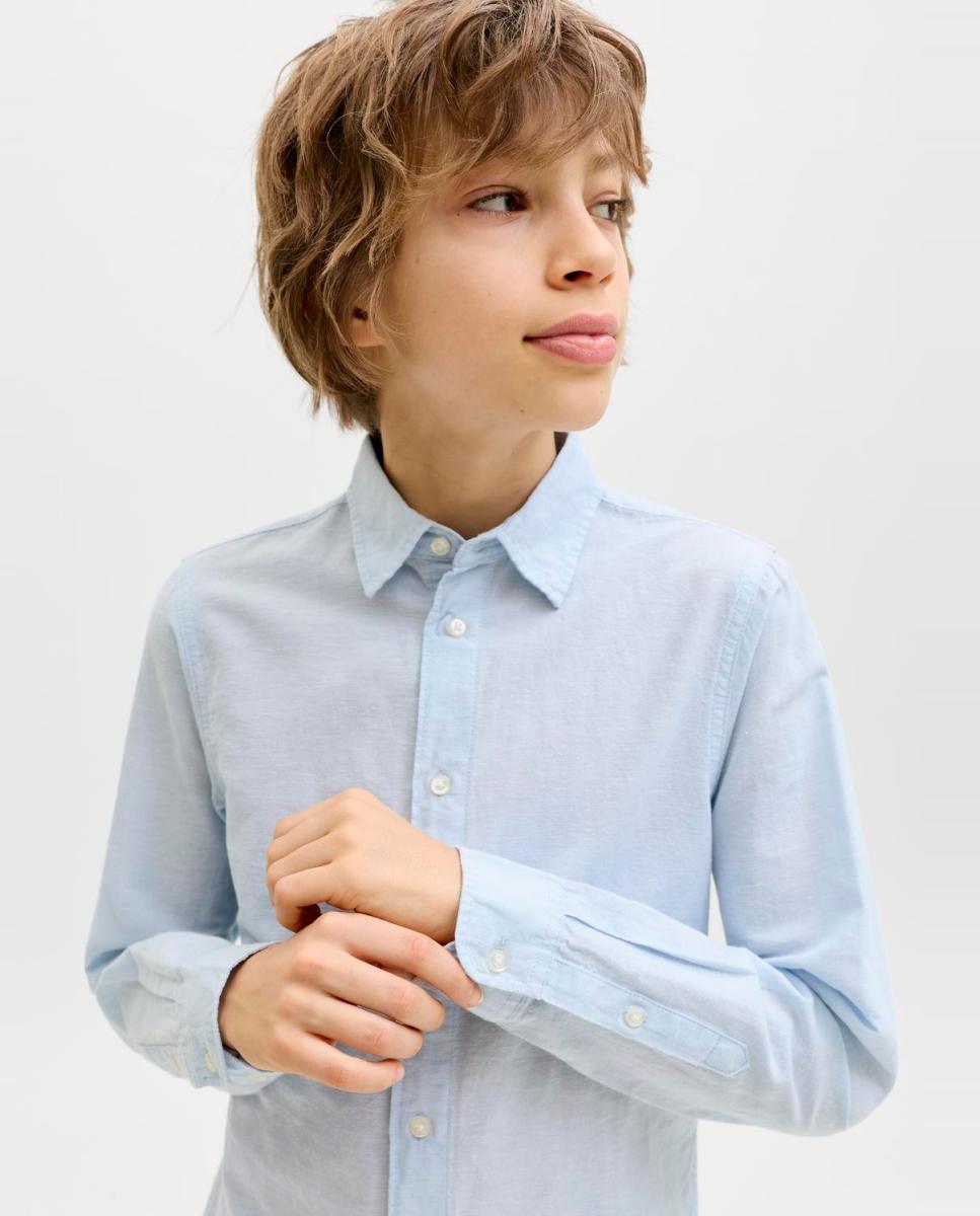 Camisa de Linho Lisa com Manga Comprida Jack & Jones Azul-claro-3