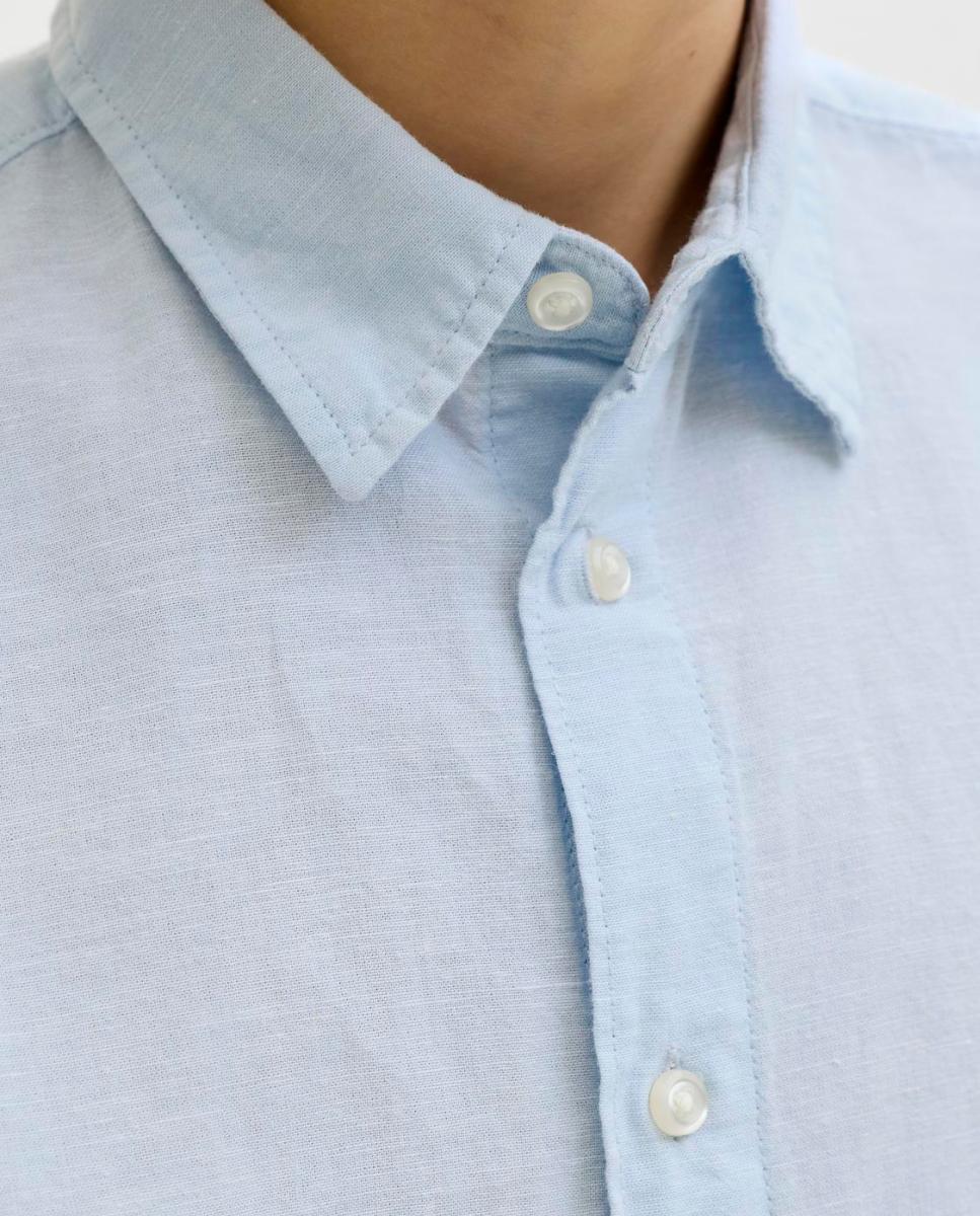 Camisa de Linho Lisa com Manga Comprida Jack & Jones Azul-claro-4