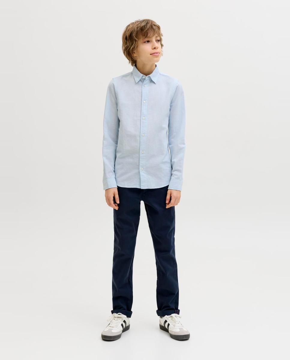 Camisa de Linho Lisa com Manga Comprida Jack & Jones Azul-claro-5