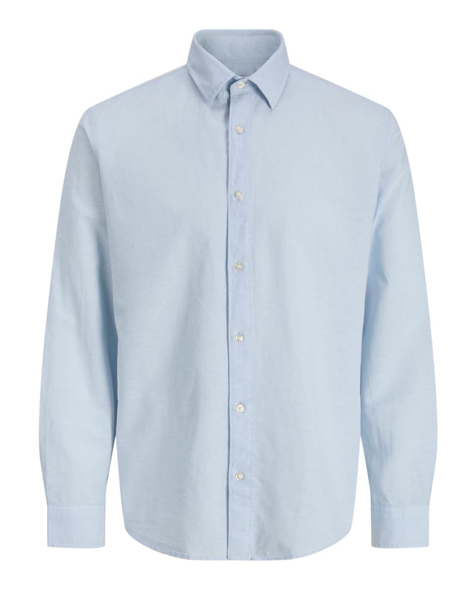 Camisa de Linho Lisa com Manga Comprida Jack & Jones Azul-claro-6