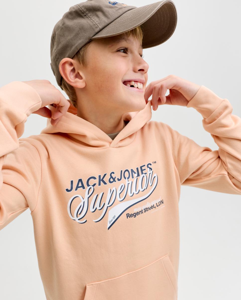 Sudadera de niño con capucha y print frontal - Jack & Jones - Gris Naranja-3