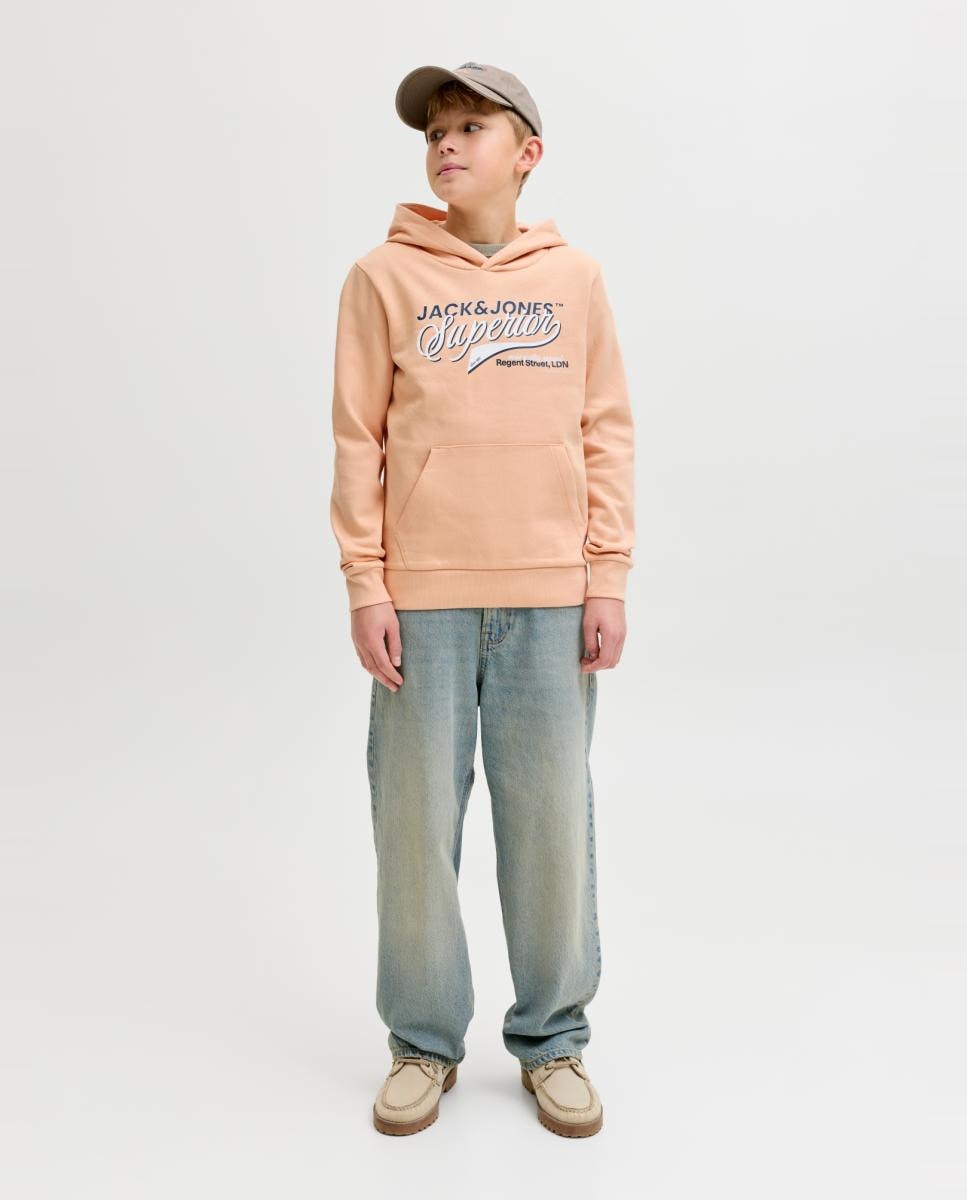 Sudadera de niño con capucha y print frontal - Jack & Jones - Gris Naranja-5