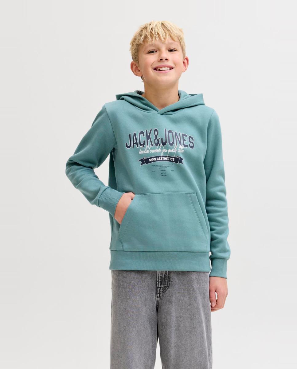 Sweatshirt com Capuz e Estampado à Frente Verde-claro-1