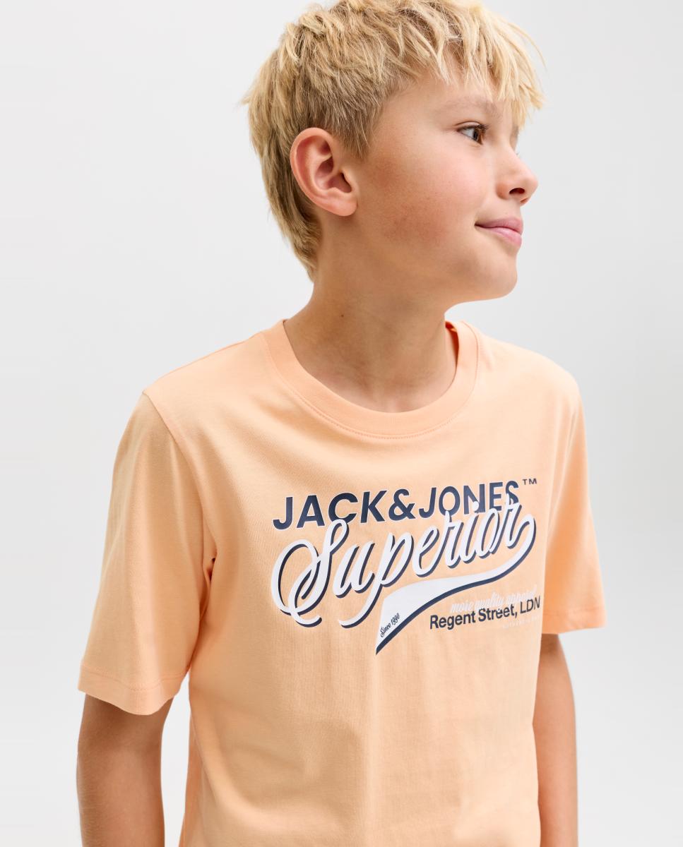 Camiseta de niño manga corta con print frontal - Jack & Jones - Naranja Naranja-3