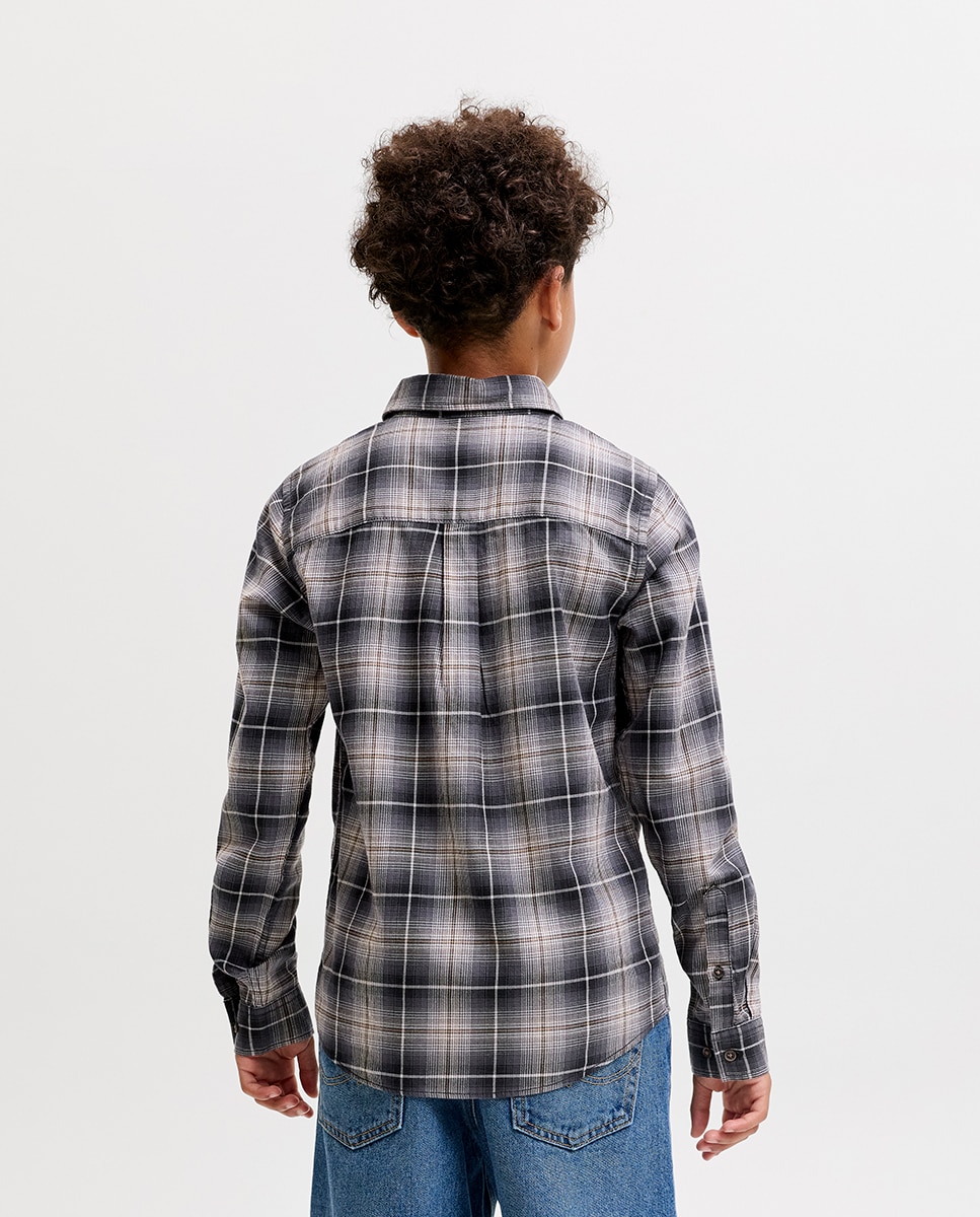 Camisa de Flanela aos Quadrados com Manga Comprida Preto-2