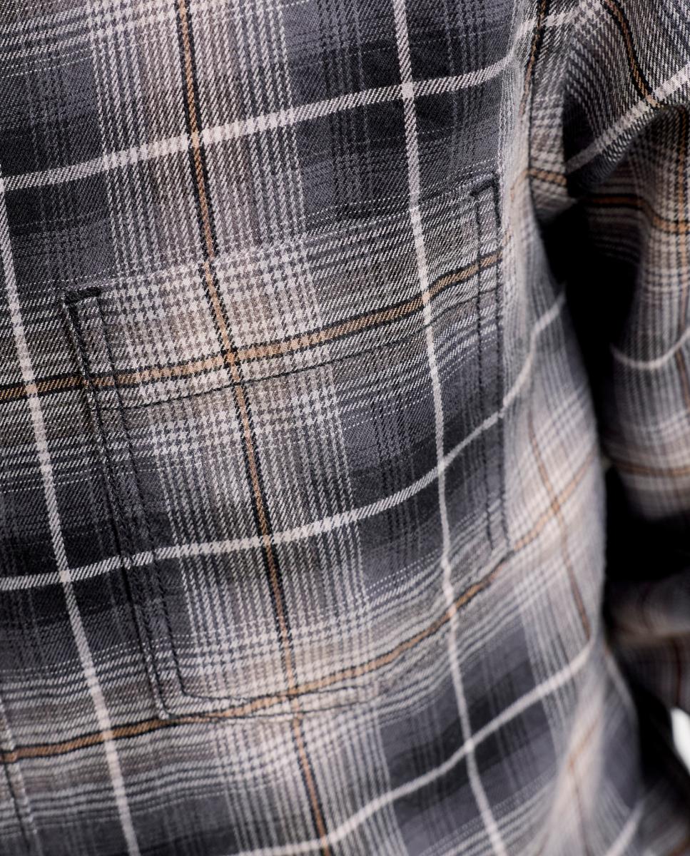 Camisa de Flanela aos Quadrados com Manga Comprida Preto-5