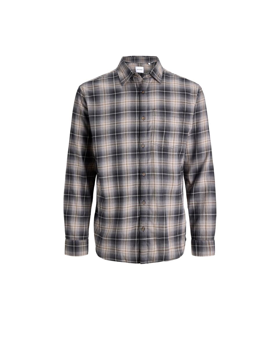 Camisa de Flanela aos Quadrados com Manga Comprida Preto-7