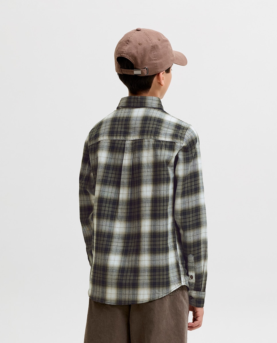 Camisa de franela de niño a cuadros de manga larga - Jack & Jones - Verde militar Verde militar-2